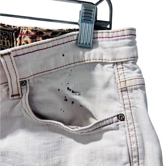 Rich & Skinny Off White Distressed Paint Splattered Shorts Size 27 Cheetah USA - Picture 6 of 8